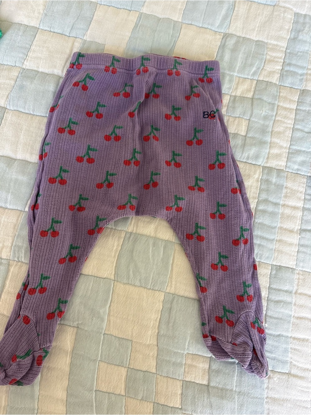 Bobo Choses Lavender Cherry Ribbed Leggings with Footies